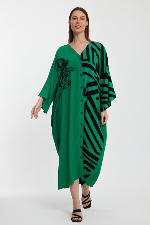 1016 Kadın Otantik Desenli Büyük Beden Gömlek Elbise