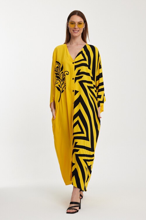 1016 Kadın Otantik Desenli Büyük Beden Gömlek Elbise