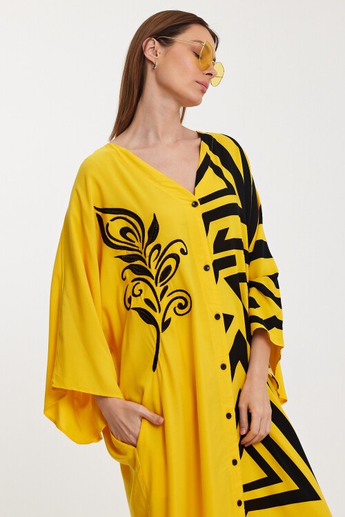 1016 Kadın Otantik Desenli Büyük Beden Gömlek Elbise