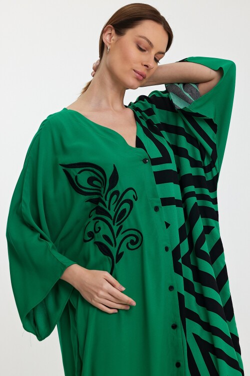 1016 Kadın Otantik Desenli Büyük Beden Gömlek Elbise