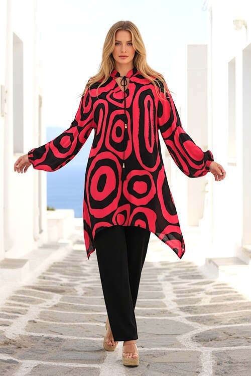 1017 Siyah Pembe Desenli Hakim Yaka Viskon Takım