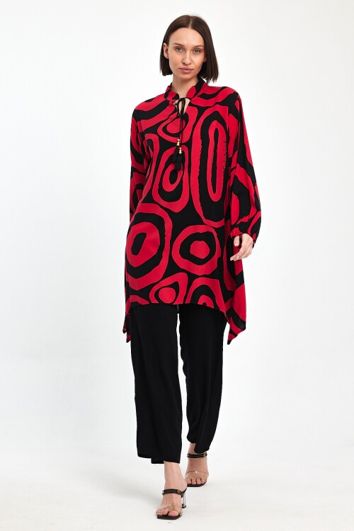 1017 Siyah Pembe Desenli Hakim Yaka Viskon Takım