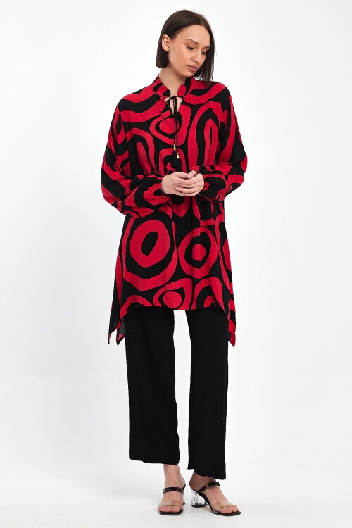 1017 Siyah Pembe Desenli Hakim Yaka Viskon Takım