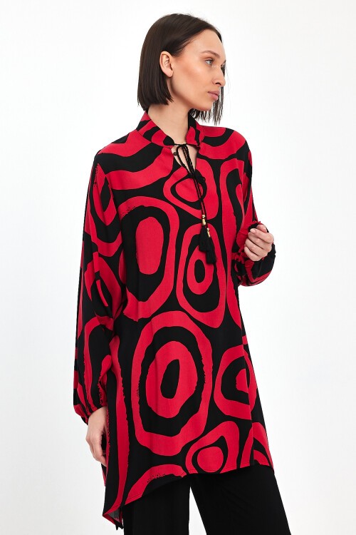 1017 Siyah Pembe Desenli Hakim Yaka Viskon Takım