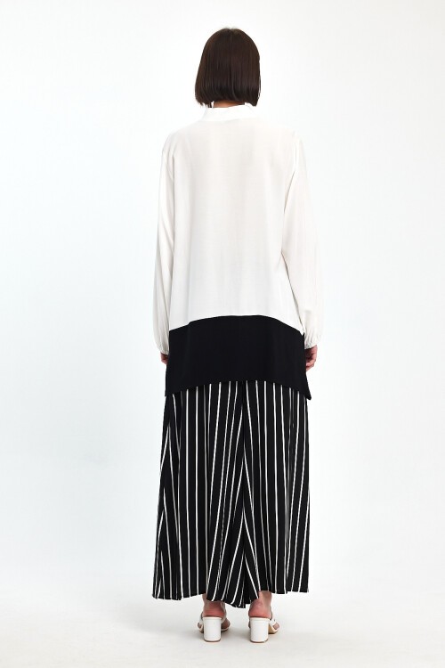 1021 Beyaz Siyah Desenli Hakim Yaka Viskon Takım