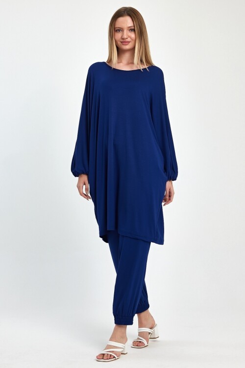 1029 Lacivert Yarasa Kol Geniş Kalıp Penye Viskon İkili Takım