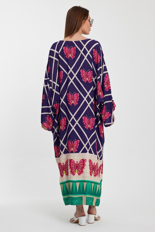 1032 Kadın Desenli Düğmeli Büyük Beden Otanik Gömlek Elbise