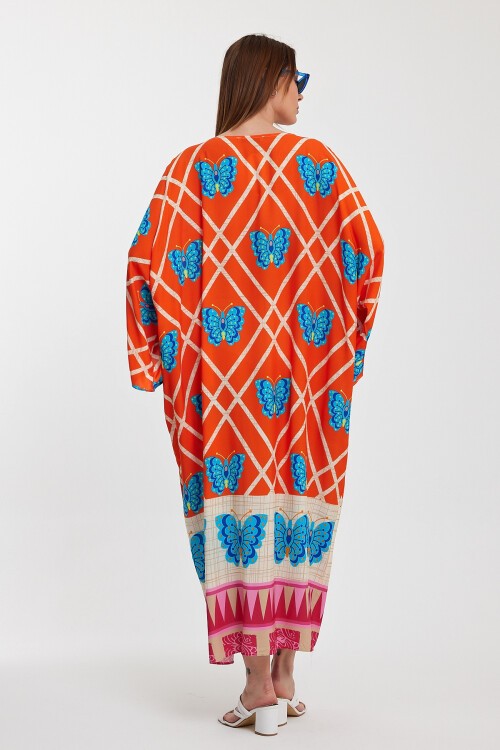 1032 Kadın Desenli Düğmeli Büyük Beden Otanik Gömlek Elbise