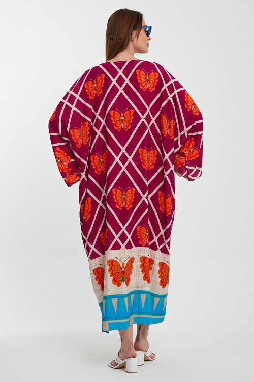 1032 Kadın Desenli Düğmeli Büyük Beden Otanik Gömlek Elbise