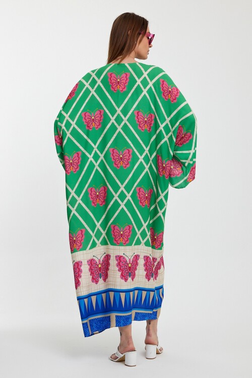 1032 Kadın Desenli Düğmeli Büyük Beden Otanik Gömlek Elbise