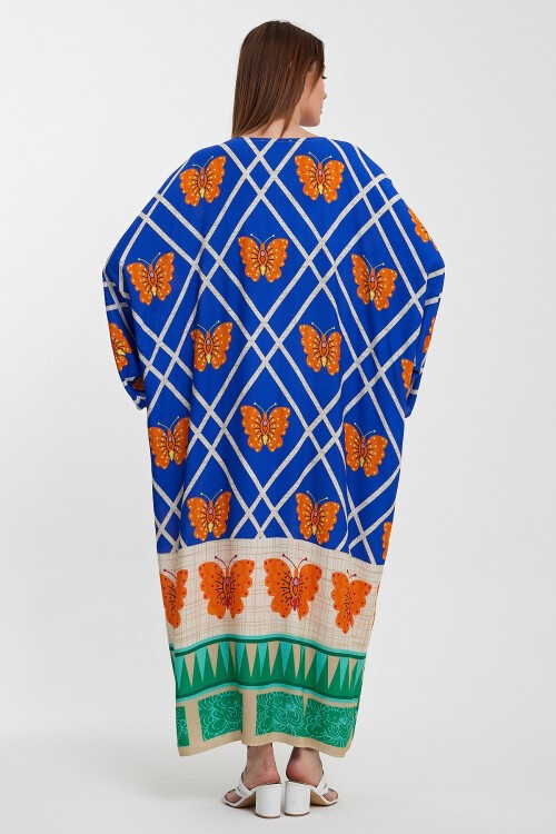 1032 Kadın Desenli Düğmeli Büyük Beden Otanik Gömlek Elbise