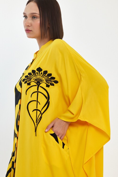 1033 Kadın Hakim Yaka Düğme Kapamalı Nakış Detaylı Cepli Büyük Beden Gömlek Elbise