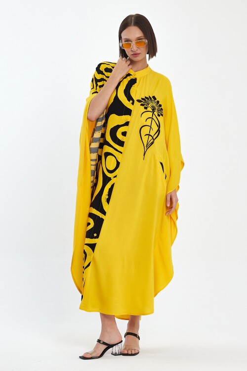 1033 Kadın Hakim Yaka Düğme Kapamalı Nakış Detaylı Cepli Büyük Beden Gömlek Elbise