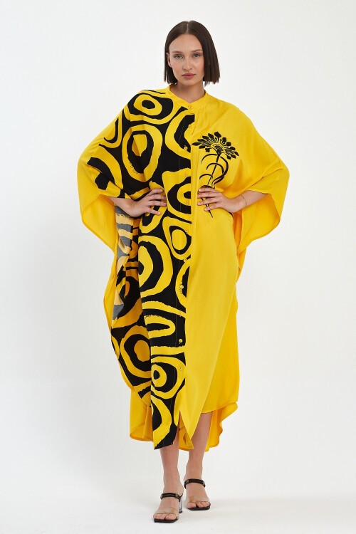 1033 Kadın Hakim Yaka Düğme Kapamalı Nakış Detaylı Cepli Büyük Beden Gömlek Elbise