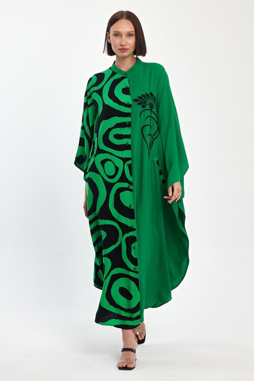 1033 Kadın Hakim Yaka Düğme Kapamalı Nakış Detaylı Cepli Büyük Beden Gömlek Elbise