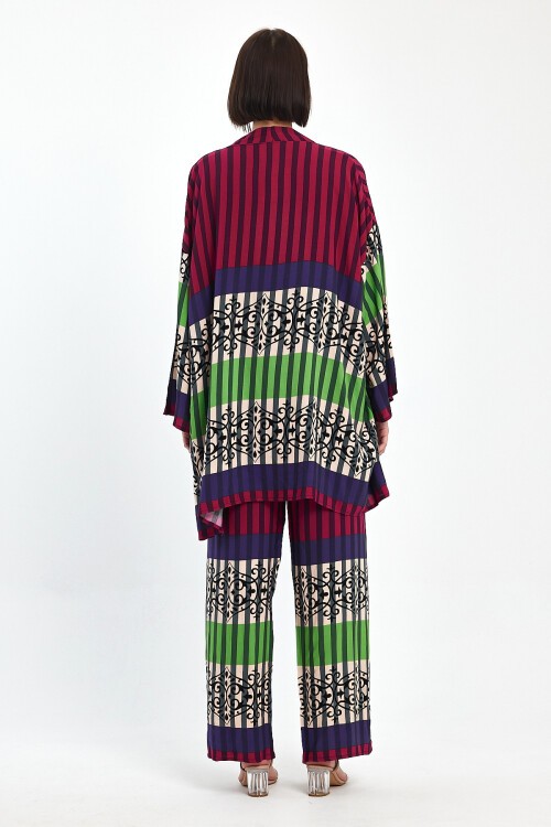 1042 Pembe Şal Desenli Üçlü Viskon Takım