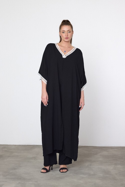 1054 Siyah Fisto Detaylı Tunik Pantolon Takım