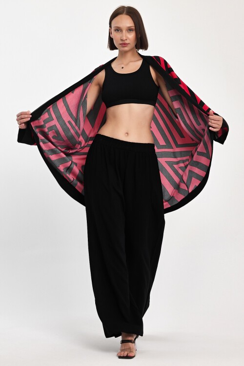 1061 Kadın Desenli Bel Lastikli Cepli Alt&Üst Takım