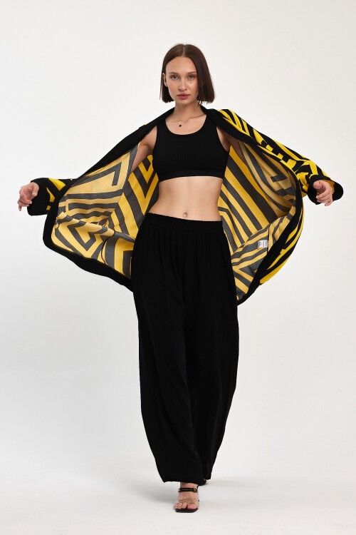 1061 Kadın Desenli Bel Lastikli Cepli Alt&Üst Takım