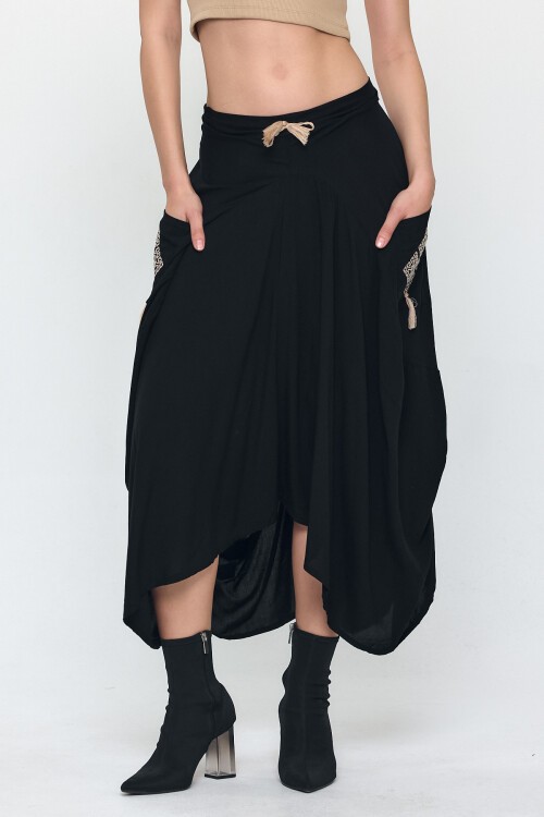 900 Nakış Detaylı Bağcıklı Cepli Şalvar Etek