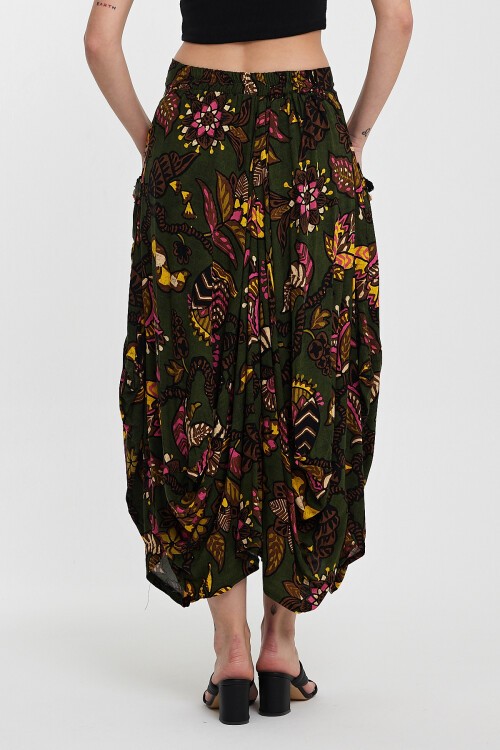 2039 Yeşil Otantik Desen Cepli Şalvar Model Etek