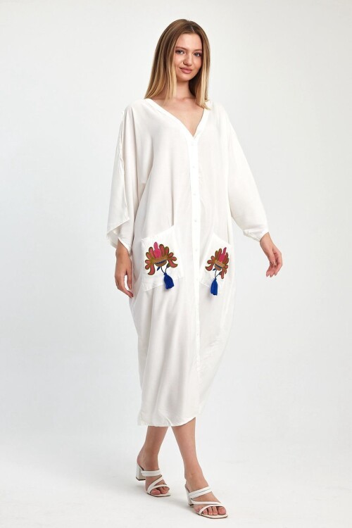 2829 Etnik Nakışlı Gömlek Elbise