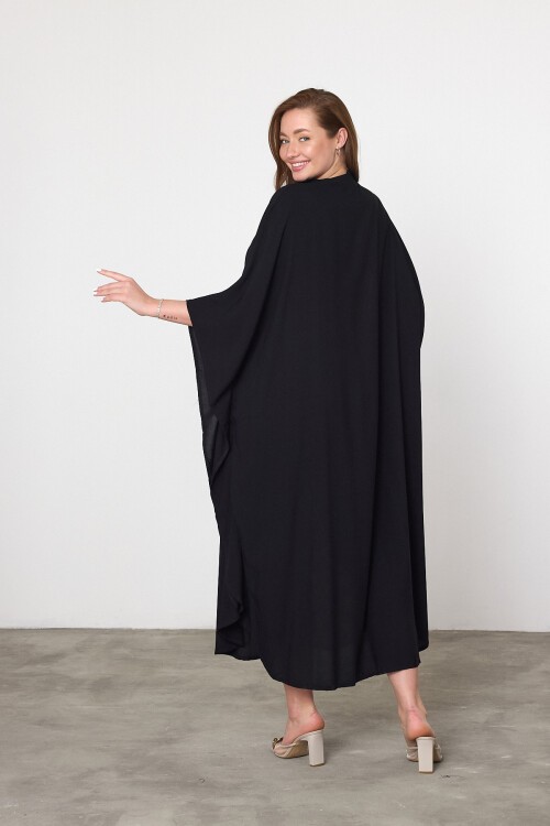 V067 Siyah Leopar Düğme Kapamalı Büyük Beden Gömlek Elbise