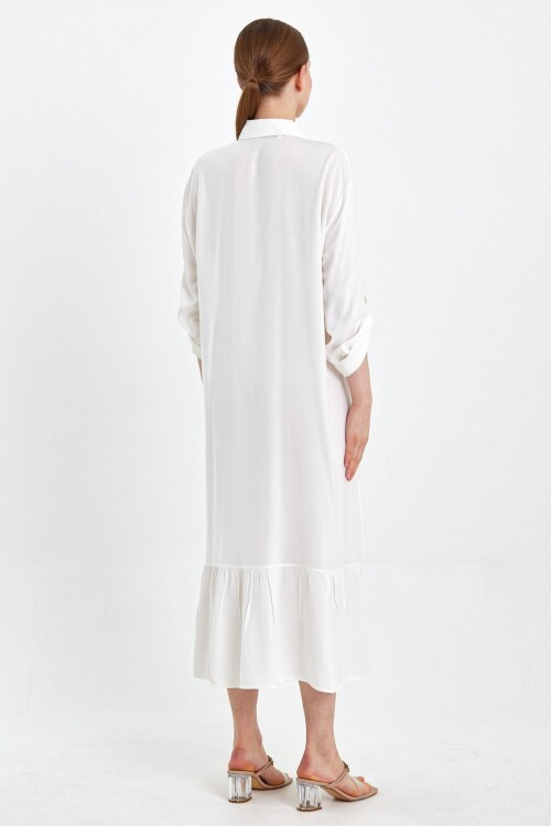 8179 Beyaz Etnik Nakışlı Gömlek Elbise