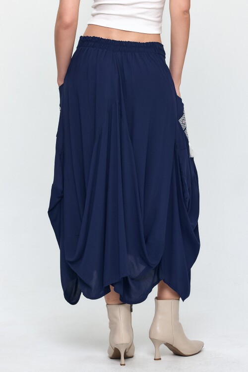 900 Nakış Detaylı Bağcıklı Cepli Şalvar Etek