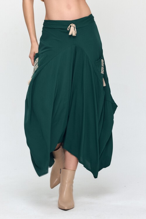 900 Nakış Detaylı Bağcıklı Cepli Şalvar Etek