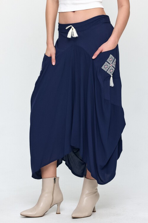 900 Nakış Detaylı Bağcıklı Cepli Şalvar Etek