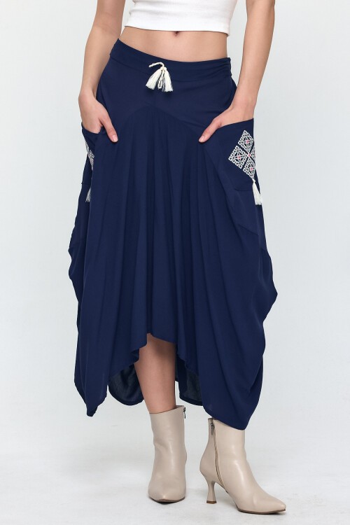 900 Nakış Detaylı Bağcıklı Cepli Şalvar Etek