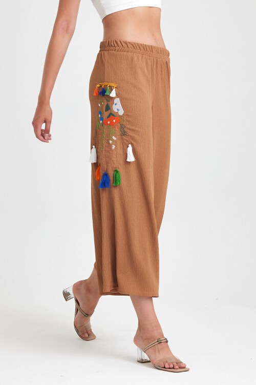 913 Kiremit Otantik Nakış Püskül Detay Bürümcük Pantolon