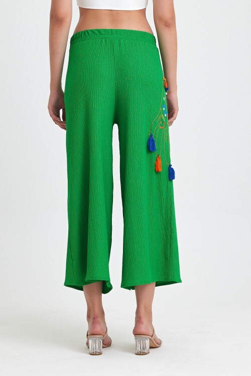 913 Yeşil Otantik Nakış Püskül Detay Bürümcük Pantolon