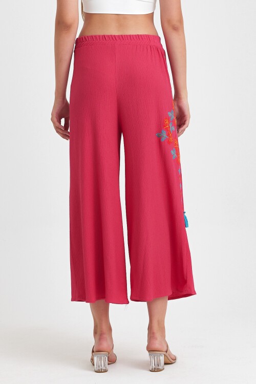 914 Fuşya Büyük Beden Otantik Nakış Püskül Detay Bürümcük Pantolon