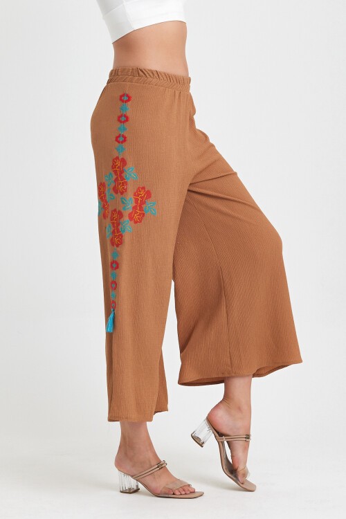 914 Kiremit Büyük Beden Otantik Nakış Püskül Detay Bürümcük Pantolon