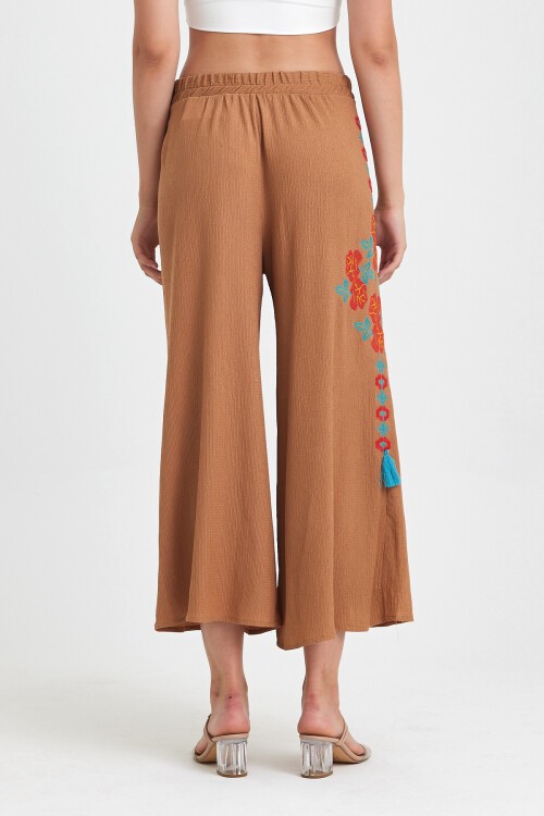 914 Kiremit Büyük Beden Otantik Nakış Püskül Detay Bürümcük Pantolon