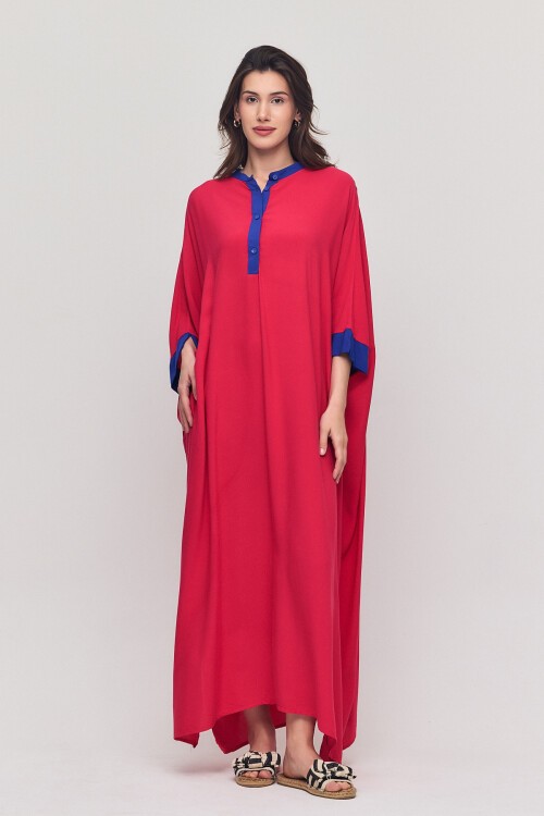 949 Fuşya Sırt Nakış Detaylı Yarım Kapama Büyük Beden Elbise