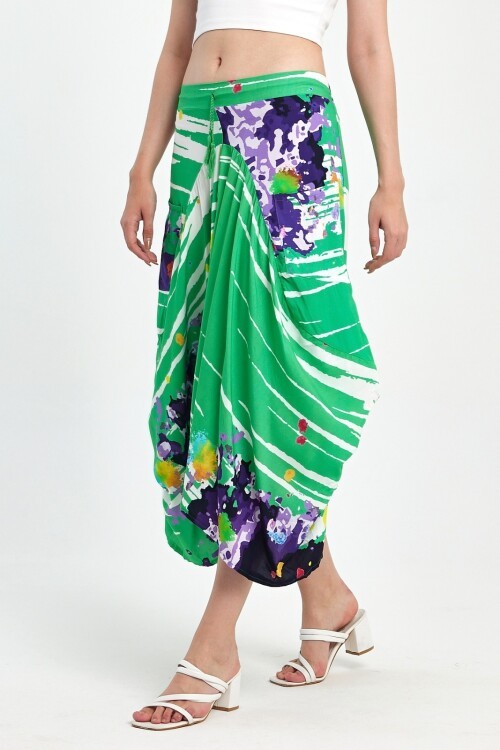 984 Yeşil Desenli Şalvar Model Kadın Etek