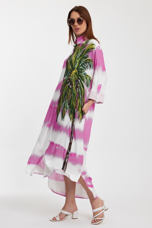 987 Hakim Yaka Desenli Gömlek Elbise