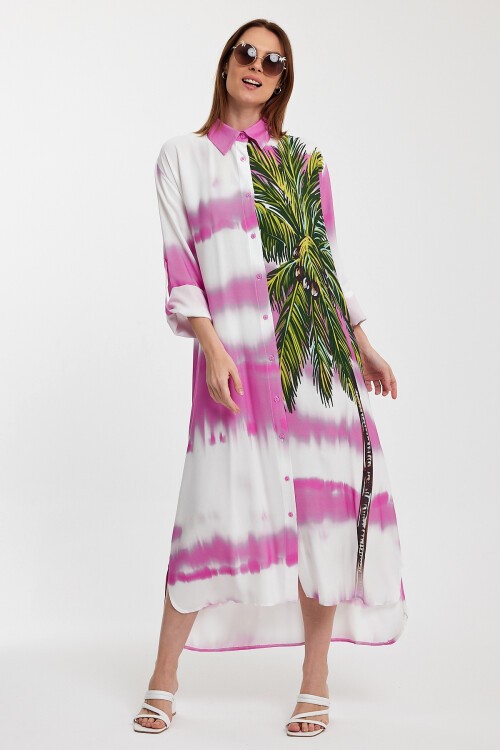 987 Hakim Yaka Desenli Gömlek Elbise