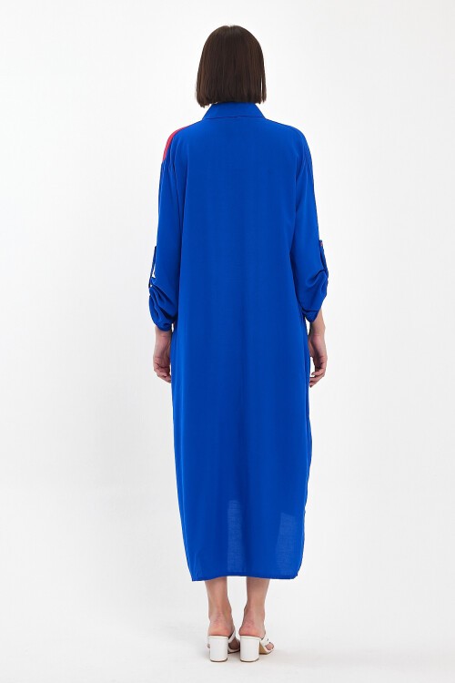 991 Saks Pembe Kadın Figür Nakışlı Viskon Gömlek Elbise