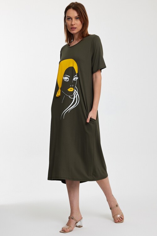 997 Kadın Figür Detaylı Penye Viskon Elbise