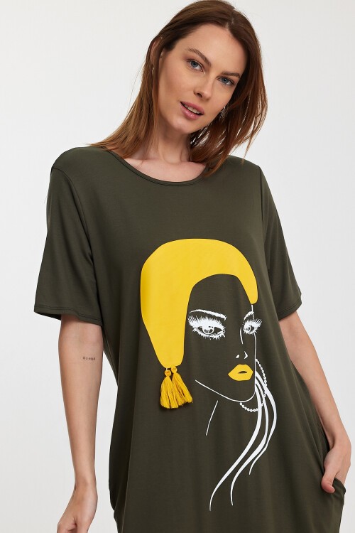 997 Kadın Figür Detaylı Penye Viskon Elbise