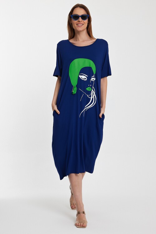 997 Kadın Figür Detaylı Penye Viskon Elbise