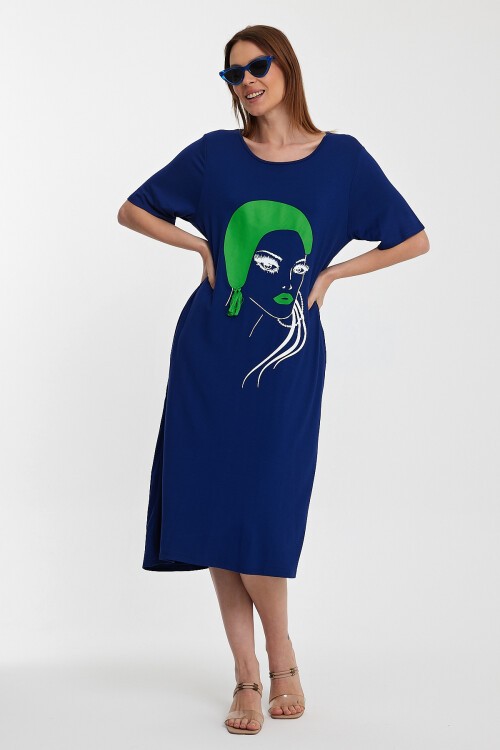 997 Kadın Figür Detaylı Penye Viskon Elbise