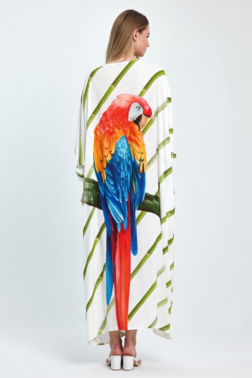 Kadın Papağan Desenli Büyük Beden Elbise