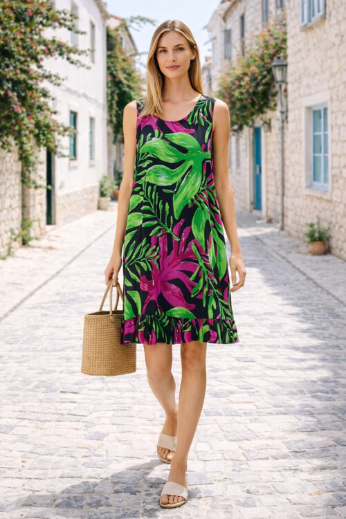 V12 Kadın Askılı Eteği Fırfırlı Elbise