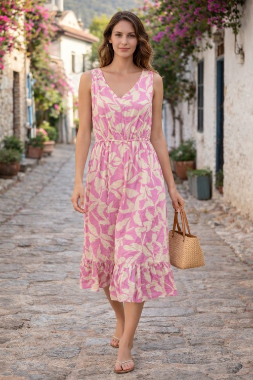 V133 Asklılı Beli Lastikli Elbise