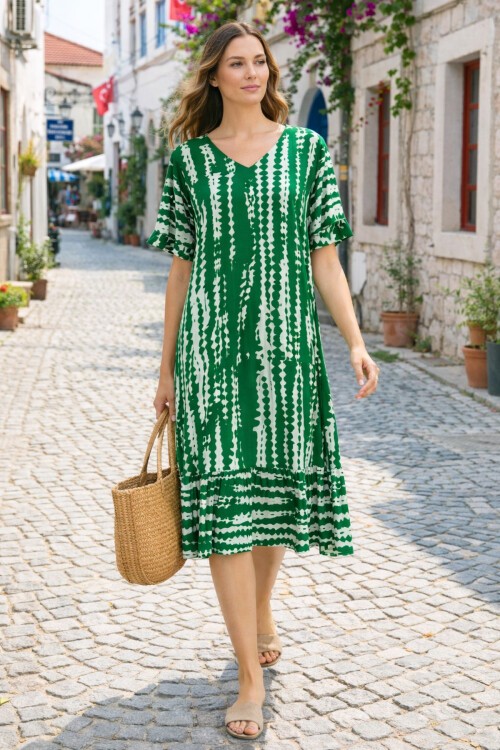 V14 Kadın Kollu Eteği Fırfırlı Elbise